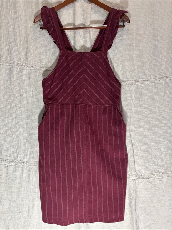 orange creek Dresses & Skirts - orange creek Burgundy Pinstripe Ruffle-Strap Mini Dress size Small 100% Cotton